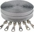 MebuZip #5 Silver Metallic Nylon Coil Zippers by The Yard Bulk Coil Zipper Roll 10 Yards with 25pcs Pulls for DIY Sewing Craft Bags (SilverTape)