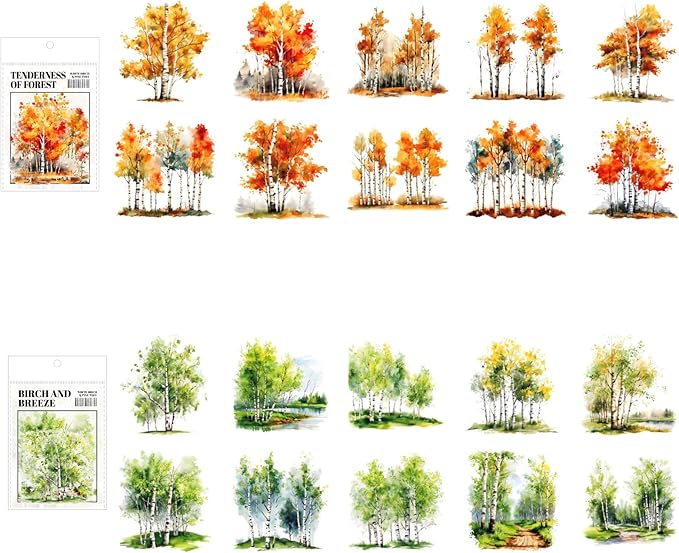 120 Pieces Botanical Tree-Themed PET Sticker, Pine Tree Forest Scenery Aesthetic Stickers for Scrapbooking, Journaling, Creative Journal Supplies and DIY Crafts