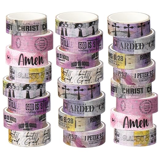 Janlaugh 24 Rolls Christian Washi Tape Gifts Bulk Religious Inspirational Scripture Supplies Purple Bible Verse Washi Tape for Bible Journaling Study Crafting New Year DIY Gifts