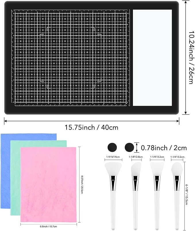 9Pcs/SetMagnetic Glass Craft Mat Set; 15.75"x10.24"Heat Resistant Glass Media Cutting Mat W/MagnetsGridlines and measurements; for Cutting, Stamping, Mixed Media, Heat Embossing and Hot Glue Projects