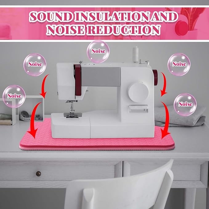 2 Pcs Sewing Machine Muffling Mat Pedal Sewing Mat Reduce Vibrations Noise No Slip Machine Accessories for Quilting(15" X 20" and 9" X 14",Red Pink)