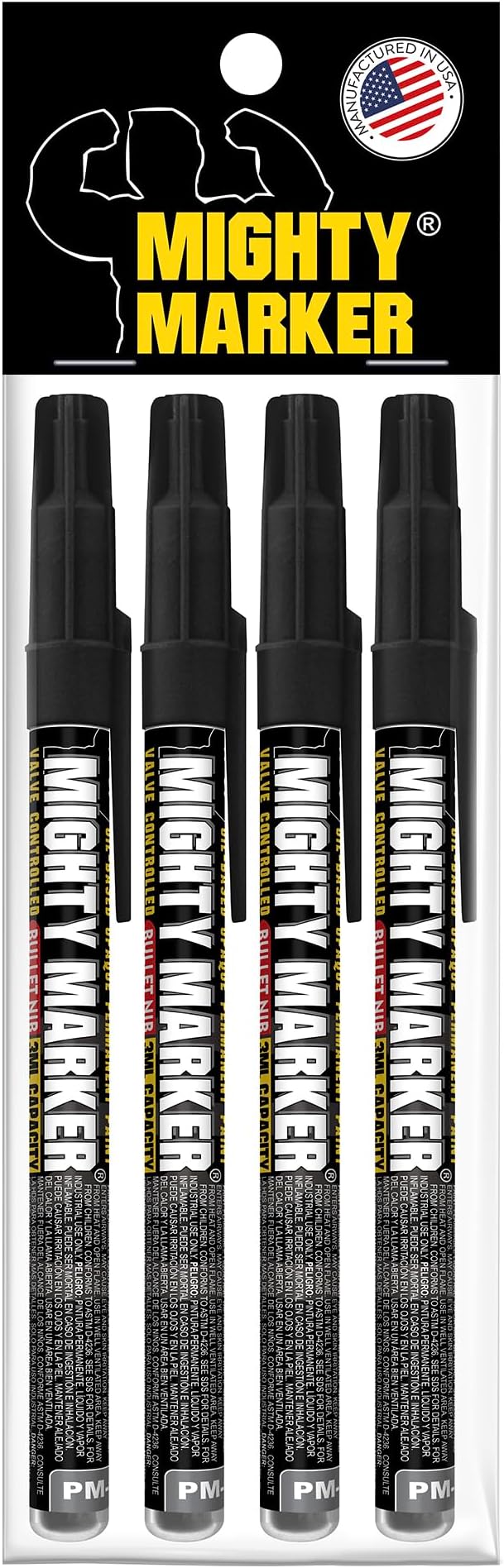 PM-92 Extra Fine Paint Marker, 4 Bonus Tips, 1.0 mm Tip, Xylene Based, Waterproof, Permanent, Valve Action, Manufactured in USA, Black 4 Pack