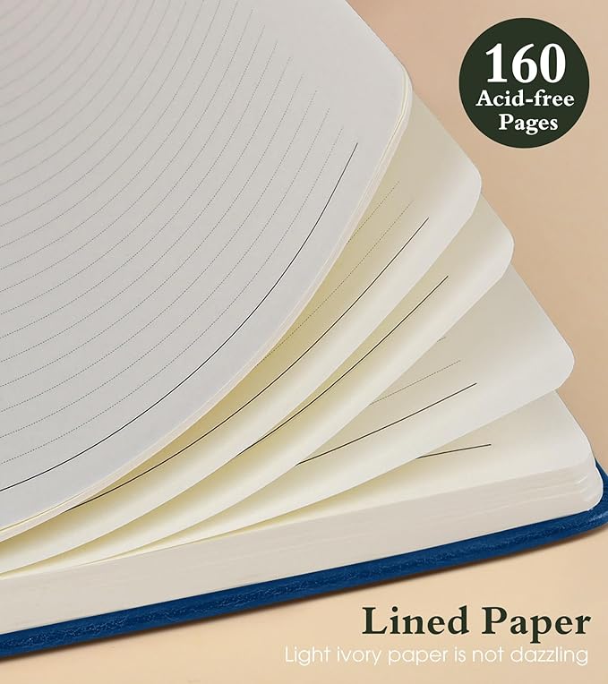 Lined Journal Notebook for Women Men, 160 Pages, A5 Hardcover Vintage Leather Journaling Notebooks for Work, School, Note Taking, Travel, Bible Study, Daily Diary for Writing 5.8"x8.5" (Navy)