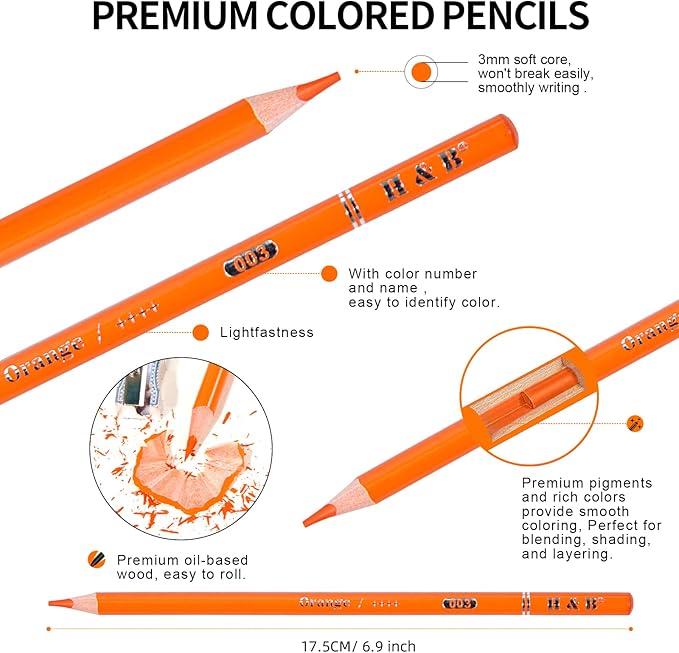 H & B 180-Color Colored Pencils Set with Coloring Book, Eraser, and Sharpener - Perfect for Drawing and Coloring - Soft Oil-Based Cores Ideal for Adults, Artists, and Beginners