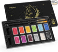Mini Glitter Watercolor Paint Set with Paper, 12 Colors Shimmer Metallic Watercolour Painting Sets, Solid Pearl Water Color Paints for Adult, Kids(3ml 12 Colors)