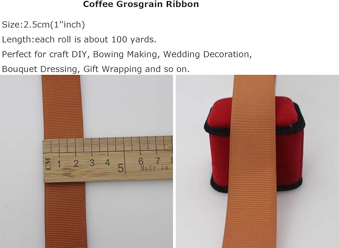 Coffee Grosgrain Satin Ribbon 1 inch 100Yards Flower Boutique Gift Wrapping Package Ribbon DIY Crafts Bow Hair Headband Accessories 25mm Wide Fabric Ribbon