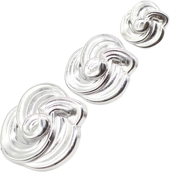 Floral Silver Metal Shank Buttons - 12 Pcs - 3 Size Options - Luxury Floral Round Wave Metal Shank Buttons for Men Women Blazer Coat Uniform Shirt Suit and Jacket Sewing Craft DIY N7502