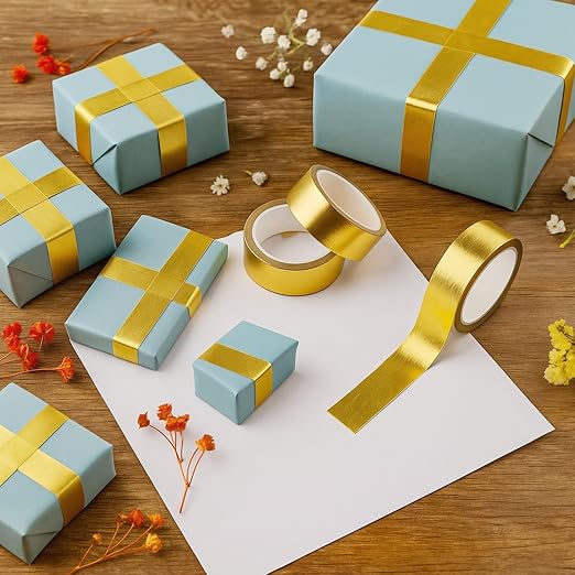 3 Rolls (100FT) Gold Foil Washi Tape – 0.59 Inch Wide Decorative Masking Tape for Crafts, Scrapbooking, Wall Decor – Low-Tack Self-Adhesive Metallic Tape for DIY, Journals, Gift Wrapping