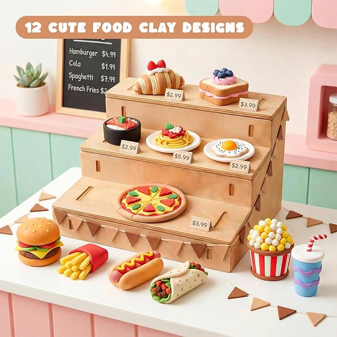 Shuttle Art Air Dry Clay for Kids - Food Store, 33 PCS Modeling Clay Kit with Sculpting Tools and Tutorials, Safe & Non-Sticky, Craft Gifts for Boys & Girls
