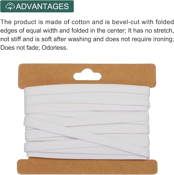MECCANIXITY 1/4 Inch Double Fold Bias Tape Cotton Continuous Bulk Bias Tape for Sewing,Seaming Quilting Hemming Binding Crafts (White 6 Yards)