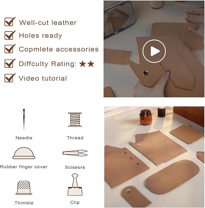 POPSEWING Leather Collar Handbag DIY Kit, DIY Crossbody Shoulder Bag with Sewing Kits, Handmade Bag Kit for Mom Girlfriend Birthday Gift (Brown)