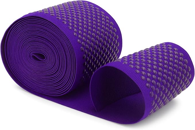 Mandala Crafts 3 Inch Elastic Silicone Gripper Tape for Clothing - 5 Yds Dotted Non Slip Elastic Band for Sewing - Purple Silicone Flat Fabric Stretchy Ribbon Straps