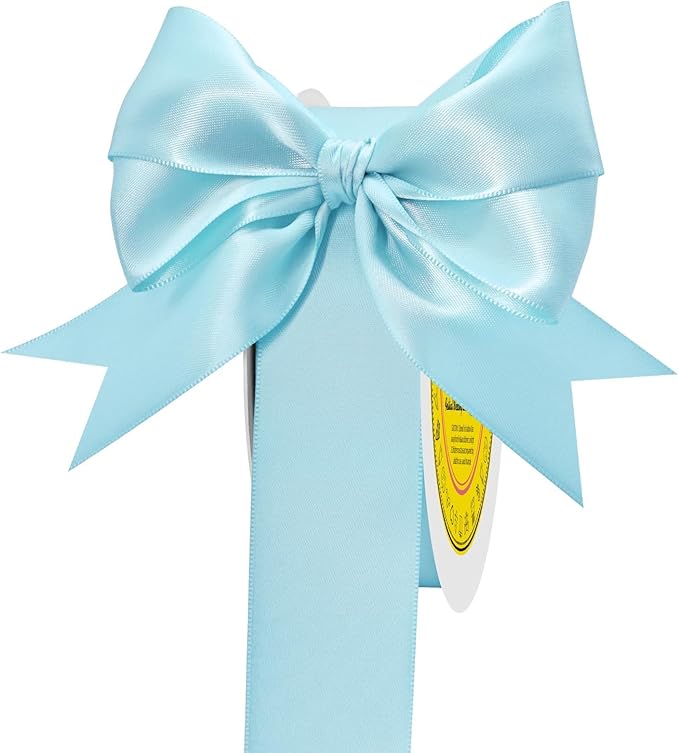Double Face Light Blue Satin Ribbon 1-1/2" X 50 Yards Polyester MLight Blue Ribbon for Gift Wrapping Very Suitable for Weddings Party Hair Bow Invitation Decorations and More