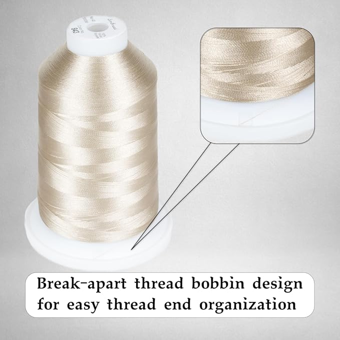Simthread 2-Pack Trilobal Polyester Thread – 5000M (5500yds) No.40 Tangle-Free, Built-in Thread Lock Spool – Compatible with Brother, Singer, Janome & More,LightBrown323+Beige843