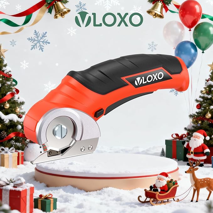 VLOXO Electric Scissors, Cordless Cardboard Cutter Power Box Cutter with Safety Lock, Multi-Cutting Tools for Cardboard, Rechargeable Mini Scissors for Plastic Leather Canvas with Storage Box Orange