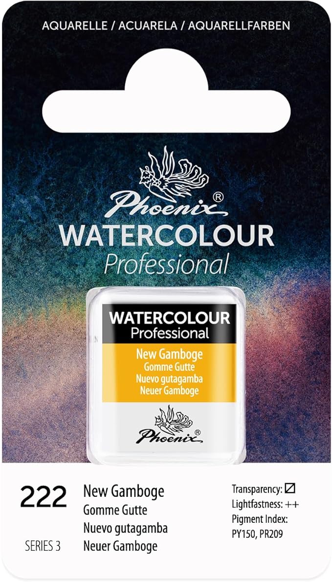 PHOENIX Professional Watercolor Paint - Single Watercolor Half Pan - New Gamboge 222