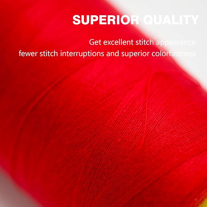 Red Serger Thread, All-Purpose Thread for Sewing, Polyester, 4 Cones of 3000 Yards Each Spool for Sewing Machine
