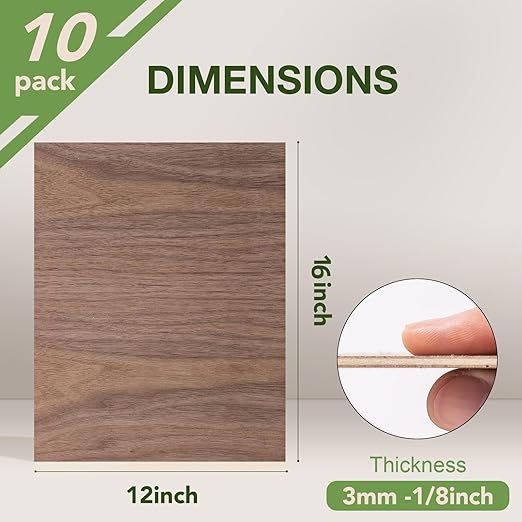 Rowood 10 Pack Walnut Plywood 1/8,12x16x1/8inch,3mm Thick Unfinished Wood for Laser Cutting and Engraving,DIY Ornaments,Wood Burning,Models Drawing