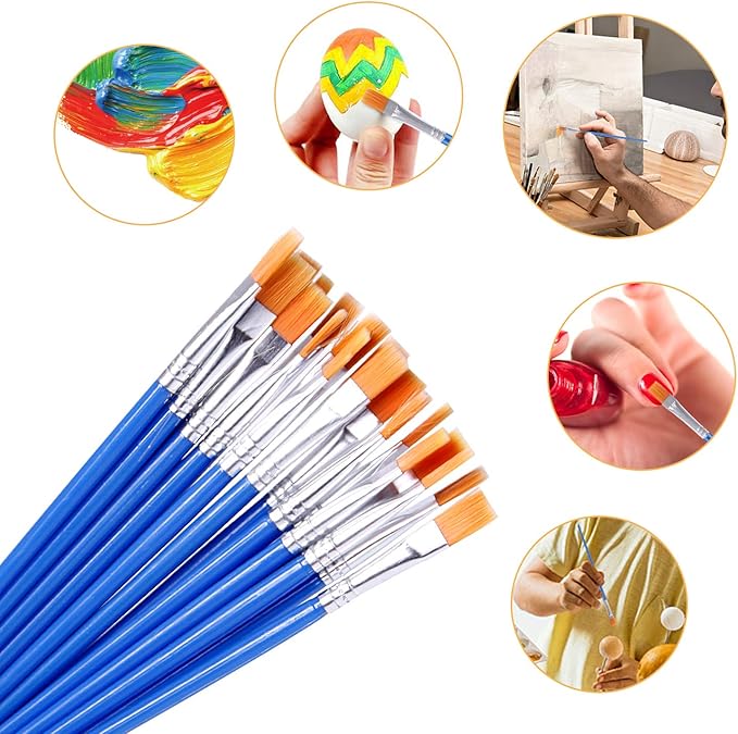 DECYOOL 100 Pcs Flat Paint Brushes,Small Brush Bulk for Detail Painting,Nylon Hair Brushes Acrylic Oil Watercolor Fine Art Painting for Kids,Children,Students,Starter,Teens, Adults, Artist