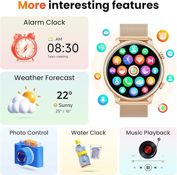 Hwagol Smart Watches for Women Android Phones iPhone Compatible(Bluetooth Call),1.39'' Round Fitness Tracker Heart Rate/SpO2/Sleep Monitor,100+Sport Modes Pedometer