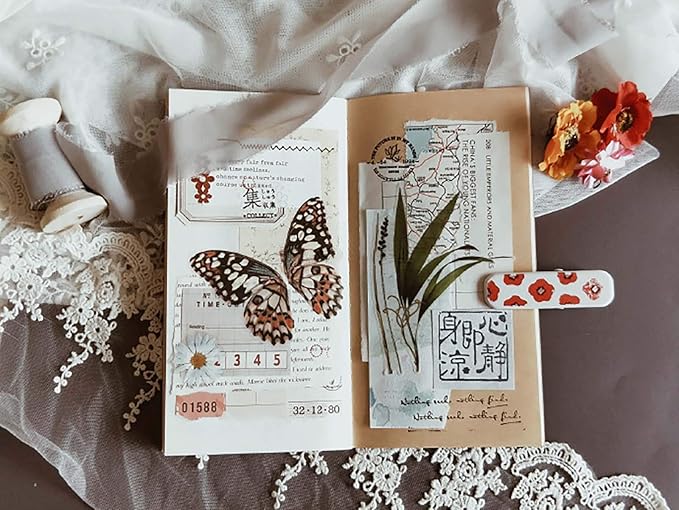 Doraking 50PCS Vintage Tropical Plants Butterfly Green Plants Stickers for Decoration Laptop Scrapbook, Doraking No-Repeat Vintage Butterfly Stickers