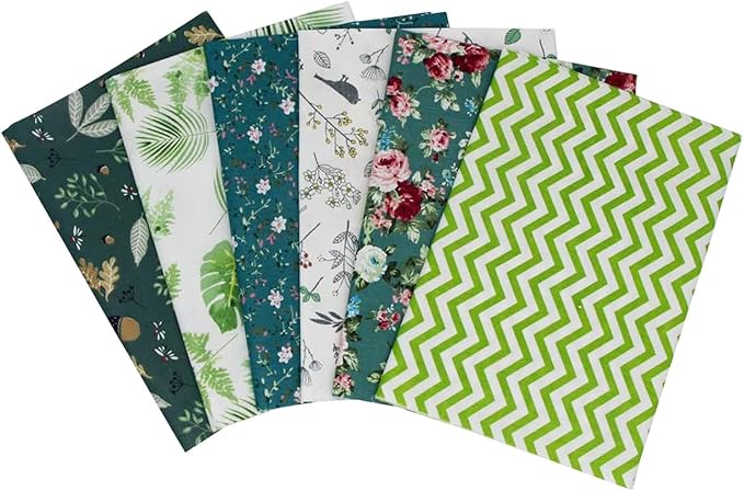 6Pcs Cotton Fabric Squares 20x20 Inch (50x50cm) Pre-Cut Quilt Squares Sheets Patterns Craft Cotton Fabric Bundle for Sewing Quilting Patchwork Crafting Home Décor Handwork (Green)