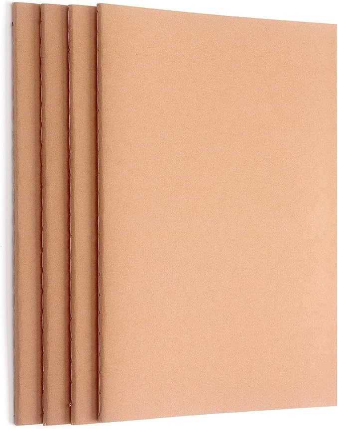 ZZTX 4 Pack Blank Kraft Notebooks, Blank Paper Sketchbooks for Drawing Doodling Writing,Travel Journal Set, A5, 36 Pages, 8.3” X 5.5”