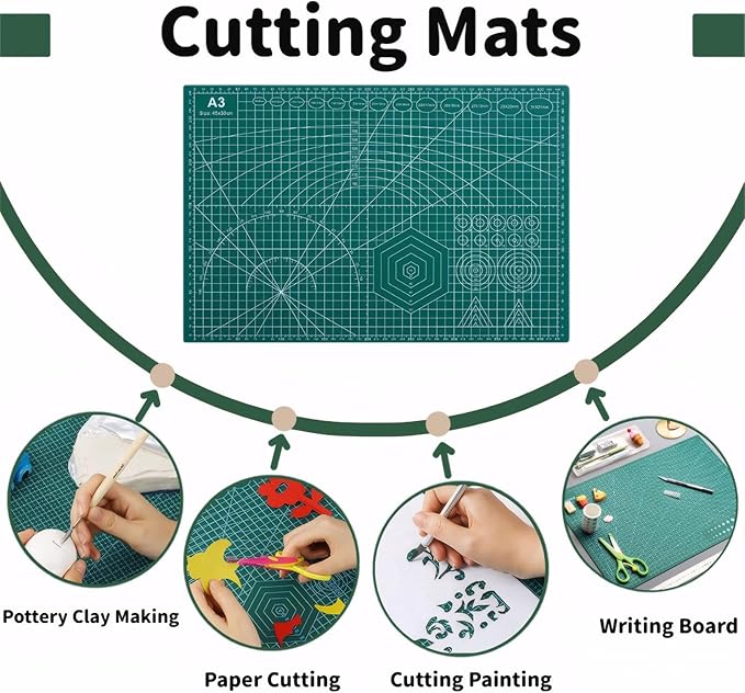 Self Healing 18"X12" Cutting Mat, A3 Sewing Mat Rotary Double Sided Thickened Mats for Crafts, for Sewing Crafts Hobby Fabric Precision Scrapbooking Project,Green 2 Pcs