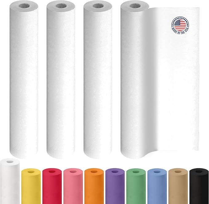 18" x 1200" (100 ft) Extra White Offset Kraft Paper Rolls, Pack of 4 - USA-Made 50lb Premium Eco Paper, Brighter-Than-Standard White – Ideal for Wrapping, Arts/Crafts & School/DIY by IDL Packaging