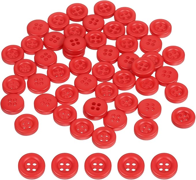 HARFINGTON 50pcs Sewing Button 11mm (15/32 Inch) 4 Holes Resin Thickened Round Crafting Replacement Buttons for Clothing DIY Crafts Decoration, Red
