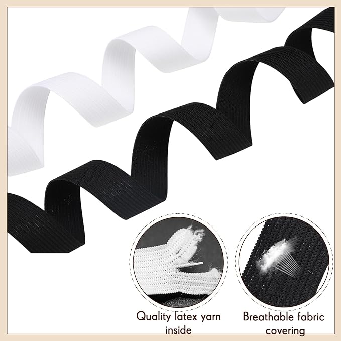 EBOOT 2 Pcs Elastic Spool (3/4 Inch X 22 Yard,White,Black)