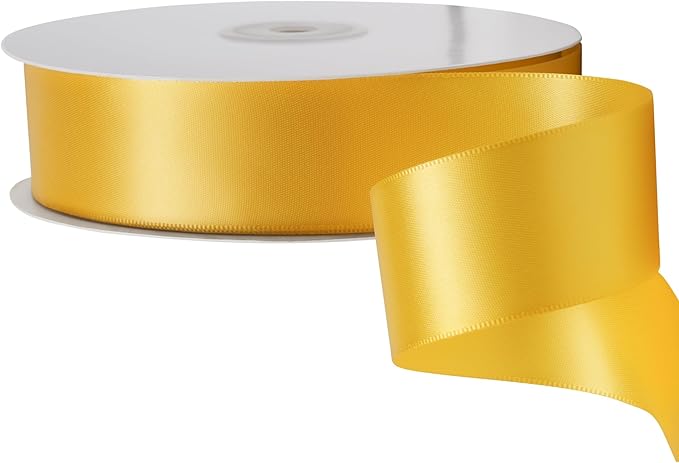 LIUYAXI Yellow Stain Ribbon, 1-1/2" X Continuous 50 Yards, Double Faced Fabric Ribbon Perfect for Gift Wrapping Wedding Birthday Party Chair Sash Christmas Hair Floral Craft Sewing