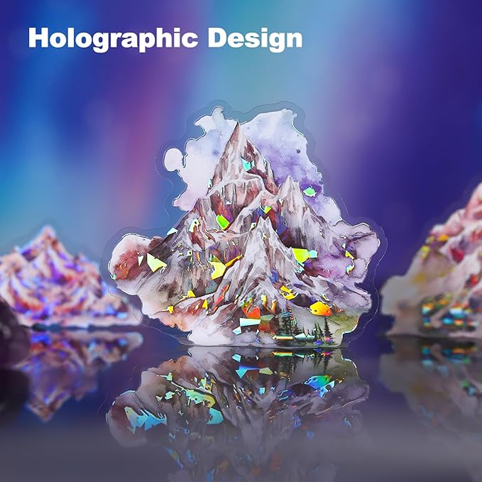 60 Pcs Mountain Holographic PET Stickers Set, Landscape Stickers for Scrapbooking, Journaling and DIY Crafts