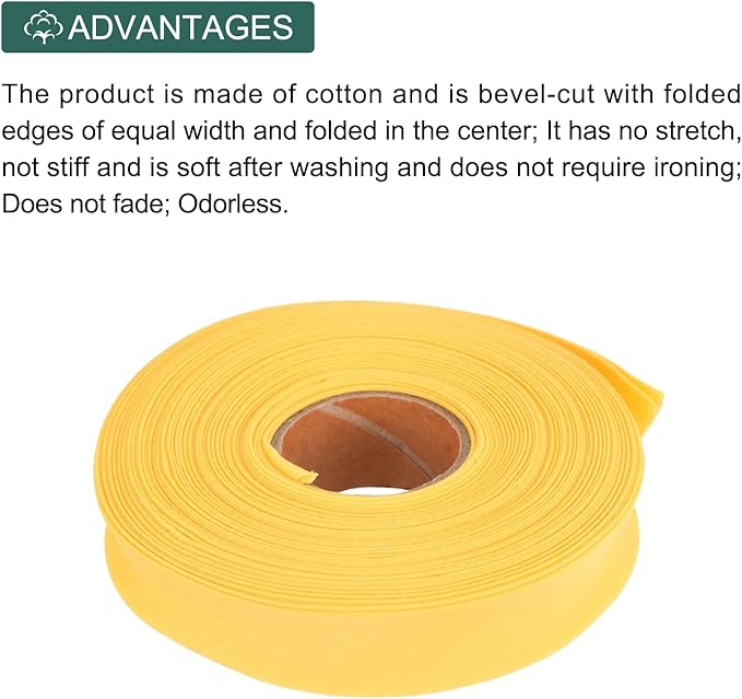 MECCANIXITY 1 Inch Double Fold Bias Tape Polyester Continuous Bulk Bias Tape for Sewing,Seaming Quilting Hemming Binding Crafts (Yellow 10 Yards)