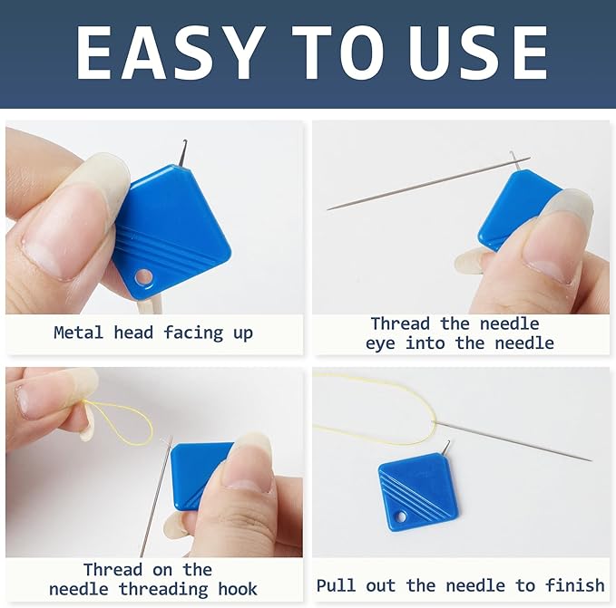 LB 2025 Sewing Machine Needle Threader 10Pc Blue Universal Square Metal Hand & Machine Threader Tool Durable Quick Insertion Kit with Ergonomic Design for Home/Professional Tailors