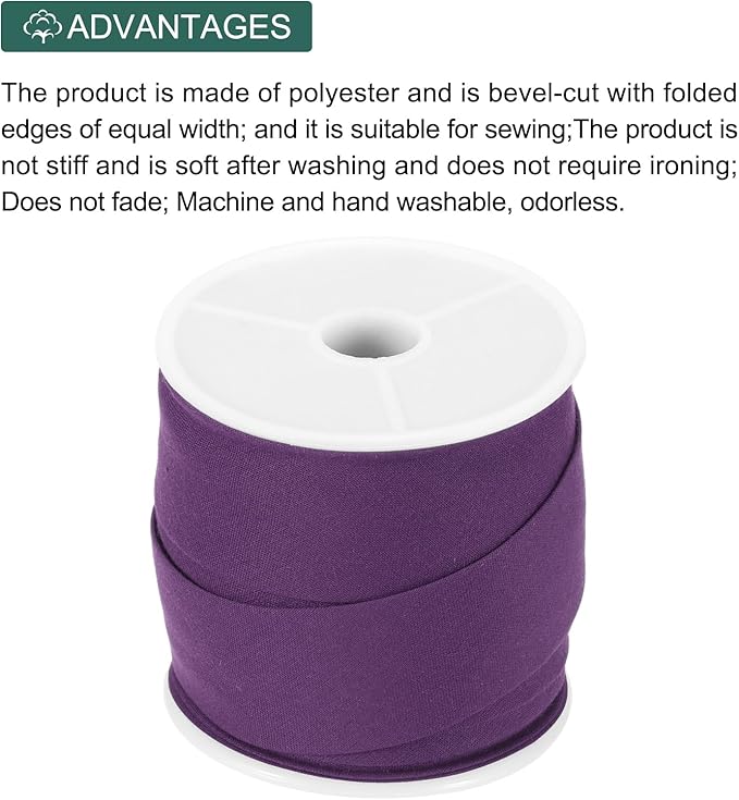 MECCANIXITY 1 Inch Single Fold Bias Tape Cotton Continuous Bulk Bias Tape for Sewing, Seaming Quilting Hemming Binding Crafts (Dark Purple 10 Yards)