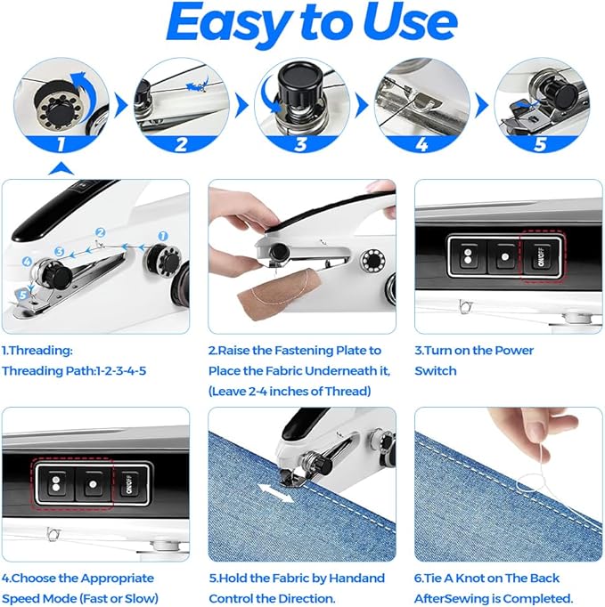 Joyzan Handheld Sewing Machine, Portable Electric Mini Sew Machines Quick Stitch Two Speeds Power Modes Small Rechargeable Accessories Kit Beginner Adult Home Travel DIY Repair Clothes Fabrics Curtain