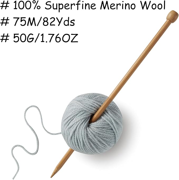 100% Merino Wool Yarn 3-Ply Luxurious and Soft Yarn for Hand Knitting & Crocheting (Water Blue, 3Balls)