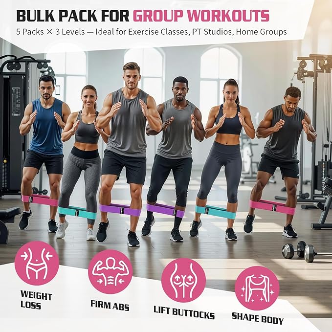 3/15PCS Fabric Resistance Bands for PT& Yoga Class, Athletes Training, Home Gym Exercise, Non-Slip Booty Bands Bulk Set for Glute, Leg Bands for Women, 3 Resistance Levels with Carry Bag