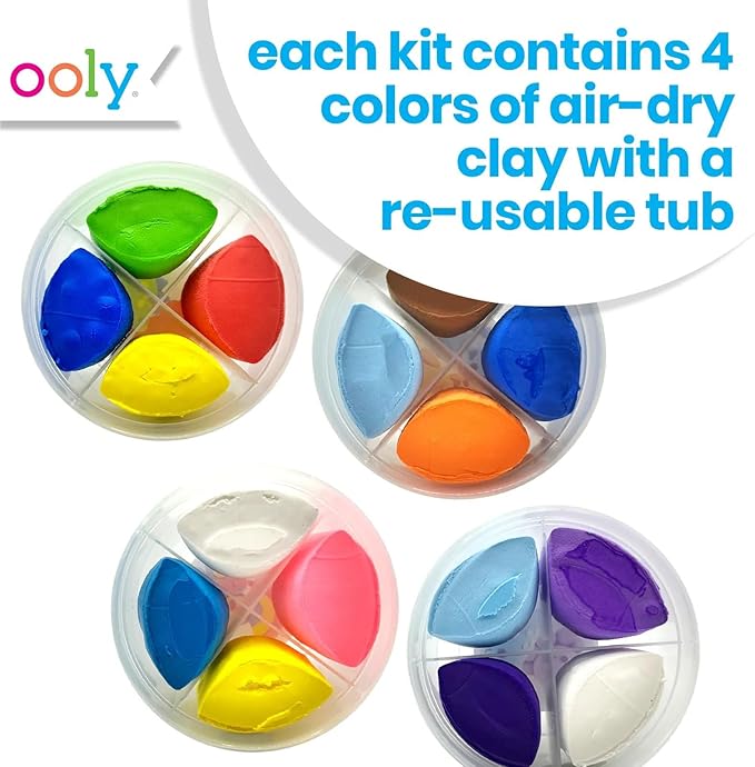 Ooly Air Dry Clay for Kids, 16 Colors Modeling Clay in 4 Tubs, Play Dough Gifts for Kids, Craft Supplies - Creatibles