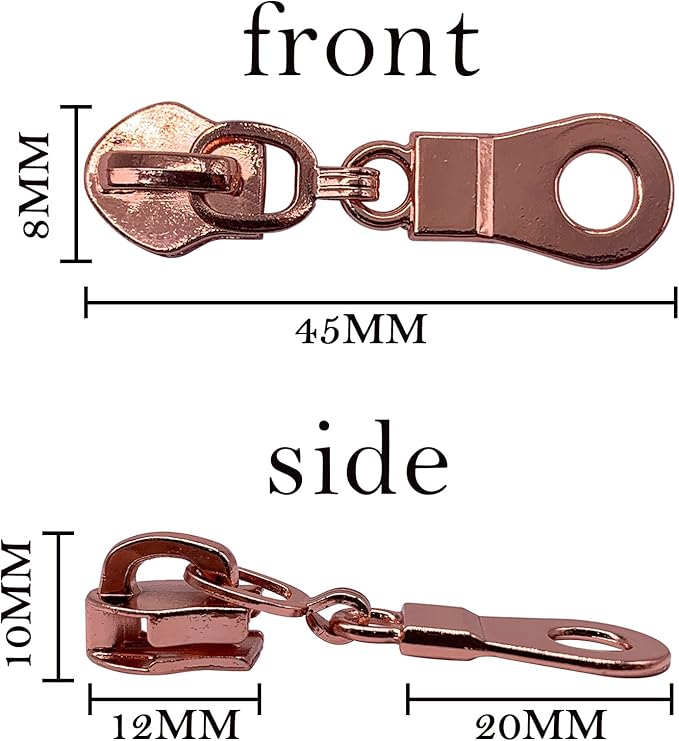 Sawoake 50PCS #5 Rose Gold Metal Handle for Nylon Coil Handle Charm for Purse Handbag Craft Sewing Luggage Bag Bulk