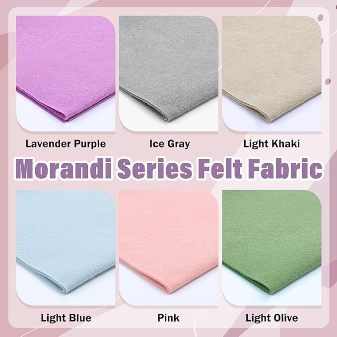 XSEINO 6 Rolls 12"x35" 1.4mm Thick Soft Felt Fabric Sheet 6 Assorted Morandi Series Colors Felt Pack for DIY Craft Sewing Squares Nonwoven Patchwork