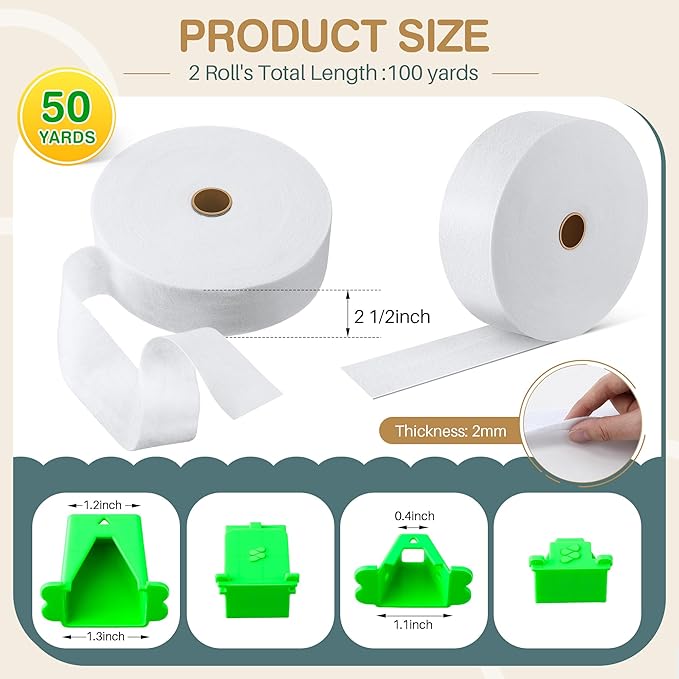 Ceoighe Jelly Roll Batting Strips with Tube Maker, 2 Rolls 100 Yards Total, 2 1/2 Inch Cotton Blend Quilt Batting for Quilting, Rugs, Braided Mats, DIY Sewing Projects