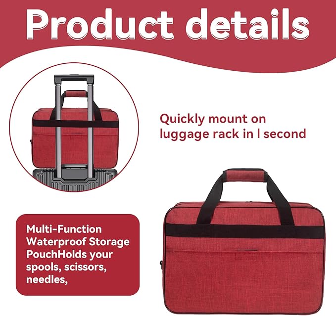 Sewing Machine Carrying Case, Sewing Machine Carrying Case Tote Bag, Universal Tote Storage Bag with Pockets and Handles, Suitable for Most Standard Singer (RED)