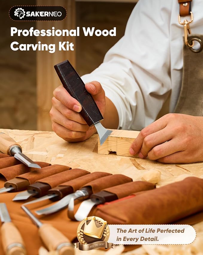 Deluxe Wood Carving Kit, 25 Piece Wood Carving Tools with Thick Leather Storage Bag,Wood Whittling Tools -Ideal Woodworking Tools and Hobbies for Beginners Enthusiasts Kids Gift DIY