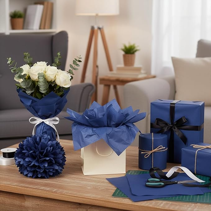 Qilery 500 Sheets Navy Blue Tissue Paper Bulk for Gift Bags 20 x 30 Inch Acid Free Wrapping Packaging Paper Sheets for Winter Eid Al-fitr Ramadan Decor DIY Crafts, Birthday Party, Shipping Packing
