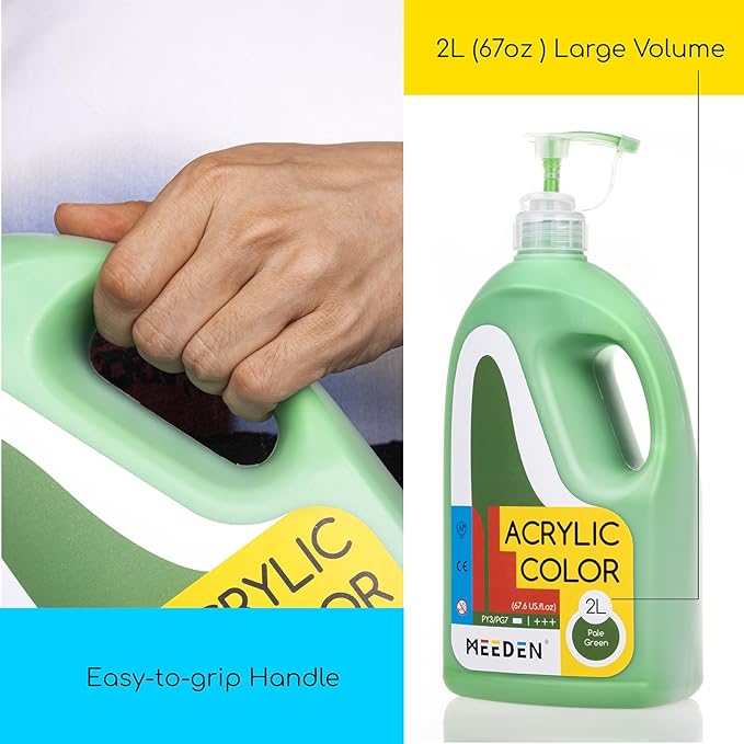 MEEDEN Green Acrylic Paint with Pump Lid, 1/2 Gallon (2L /67.6 oz.) Soft Body Non-Toxic Rich Pigment Color, Perfect for Art Class, Wall Painting, Painting Party & Creative DIY