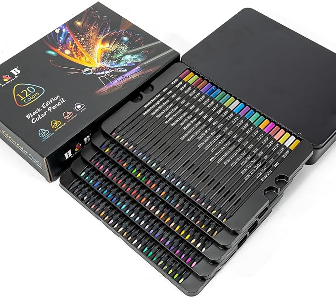 H & B 120-Color Colored Pencils Set with Metallic Colors – Soft Core, Pre-Sharpened Shading & Blending Pencils for Adults, Artists & Beginners, Packed in a Gift Metal Iron Box