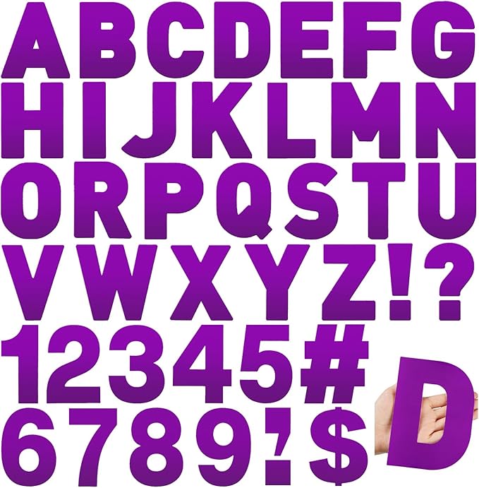 184 Pcs Large Vinyl Letter Sticker 6" Big Alphabet Number and Symbol Sticker Self Adhesive Removable Letter Decal for Christmas Bulletin Board Classroom Decor Poster Window Door Mailbox(Purple)