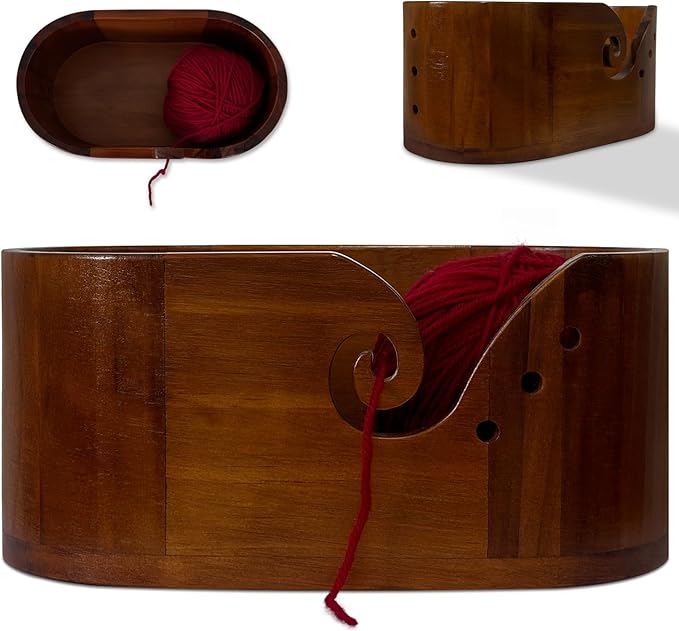 Yarn Storage Bowl Handmade Wood Crochet Accessories,Yarn Bowl Premium Knitting Organizer with Locking Groove, Knitting Bowl Cat-Proof Design,Crochet Bowl Large 10” Craft Gift for Knitters & Crafters